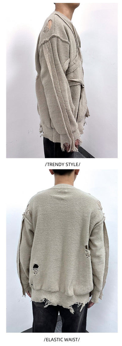 Suéter Retro Tejido Cuello Redondo con Flecos Sueltos Invierno - Image 10
