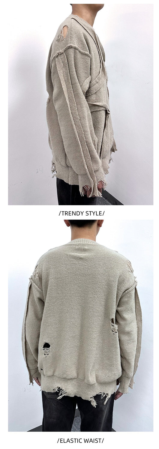 Suéter Retro Tejido Cuello Redondo con Flecos Sueltos Invierno - Image 10