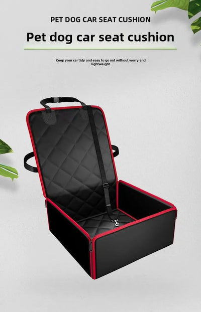Black quilted pet car seat booster with adjustable straps and a leash attachment, designed for front seat use. - Image 7