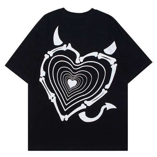 Camiseta Suelta Dark Wind Love Print - Unisex Tendencia Pareja Casual - Image 7