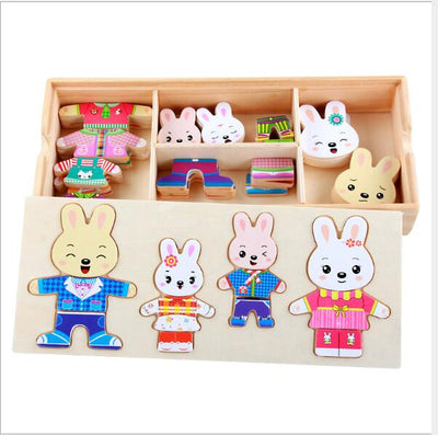 Puzzle de Madera Cuatro Conejitos con Ropa Intercambiable - Image 4
