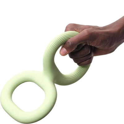 Light green rubber pet bite and pull toy shaped like a figure eight, with a ribbed texture on one end. - Image 3