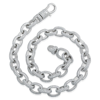 Collar Cadena Hip Hop Botón Ovalado Retorcido con Circonitas Incrustadas para Hombre - Image 5