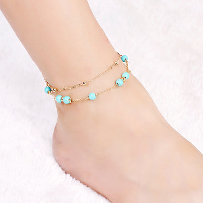 Pulsera Tobillera Doble Capa Turquesa Estilo Europeo - Image 10