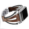 Stainless steel metal chain leather strap A Brown 38 40