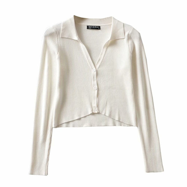 Cardigan Tejido con Solapa Irregular y Cierre Simple