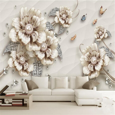 Mural de Papel Tapiz 3D con Flores para Pared de TV - Image 3