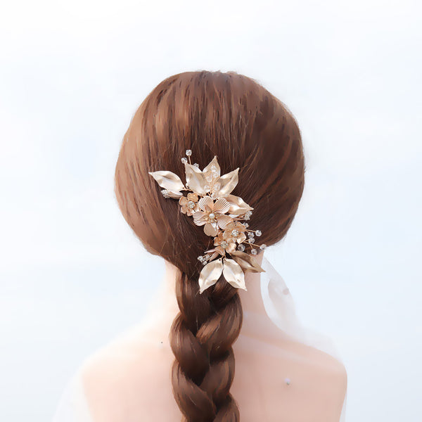 Peine Nupcial Premium con Flores Doradas Artesanal