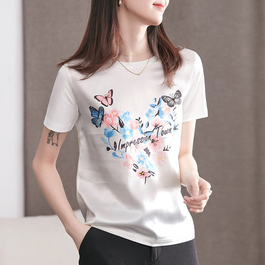 Blusa de Seda para Mujer con Estampado Mariposa - Satén Pesado - Image 2