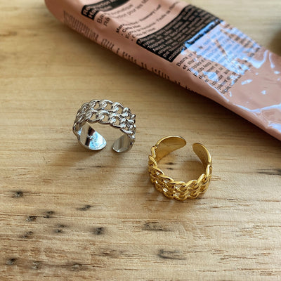 Anillo de Plata Doble Cadena Estilo Francés para Mujer