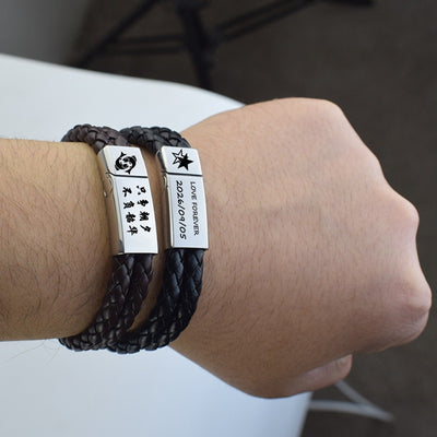 Pulsera de Cuero Tejido Personalizada para Hombre - Image 5