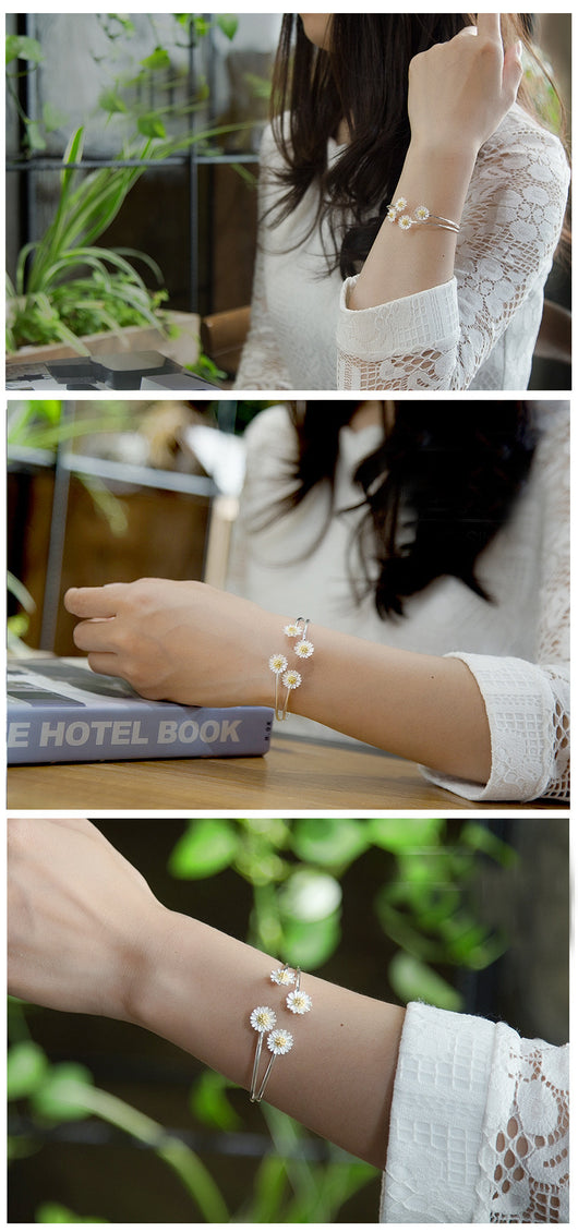 Pulsera de Plata Esterlina S925 con Doble Margarita - Image 3