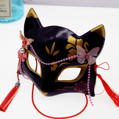 Máscara Zorro Japonesa Pintada a Mano Hefeng Media Cara - Image 11