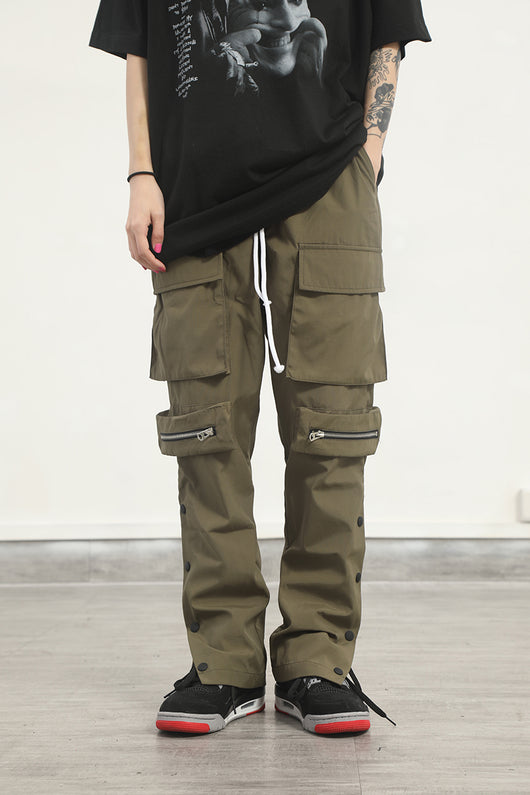 Pantalón Holgado de Color Sólido con Múltiples Bolsillos - Image 5