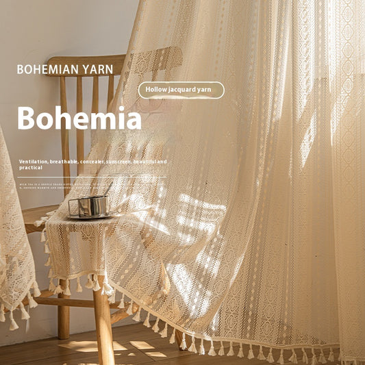 Cortinas de Encaje Malla Color Madera para Sala y Dormitorio