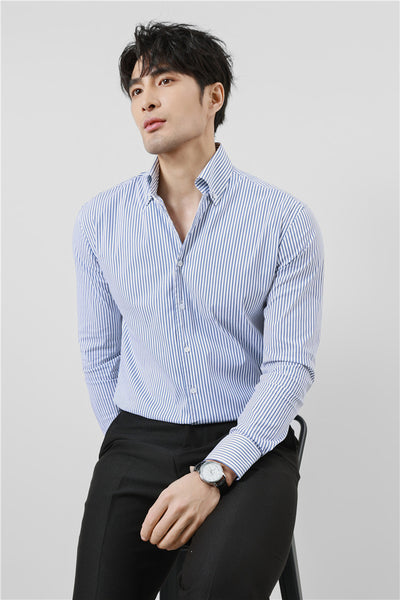 Camisa de Rayas V-Neck de Manga Larga para Hombre - Image 8