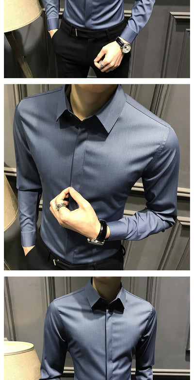 Camisa Ejecutiva Manga Larga Estilo Coreano para Hombre - Image 15