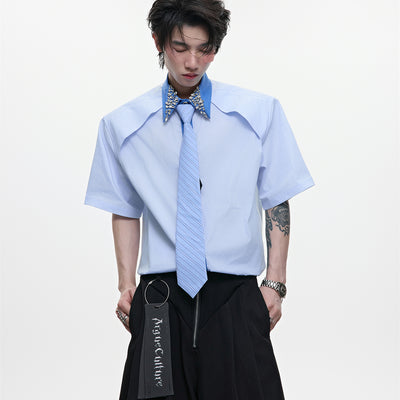 Camisa Casual Hombre Patchwork Diamante Rayas Bicolor - Image 3