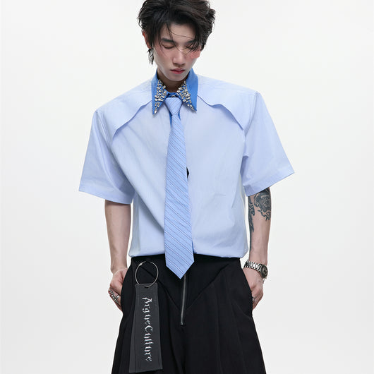 Camisa Casual Hombre Patchwork Diamante Rayas Bicolor - Image 3