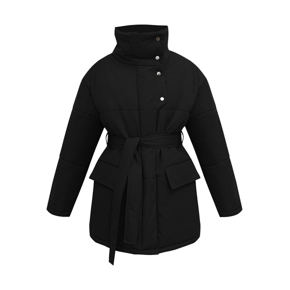 Abrigo Acolchado de Algodón con Cuello Alto - Corte Irregular Midi