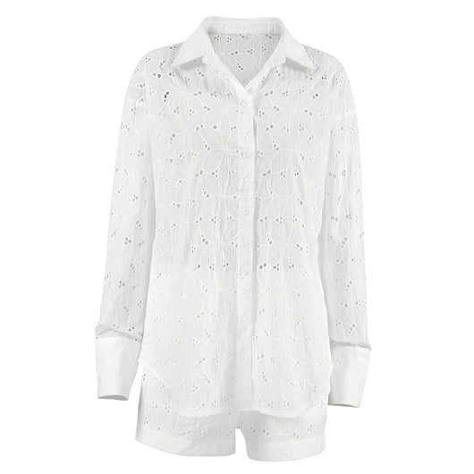 Conjunto de Blusa y Shorts Jacquard Suelto para Mujer - Image 5