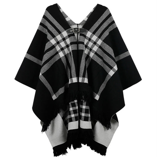 Chaqueta Tipo Cape con Bufanda Cuadrada de Lana Tejida