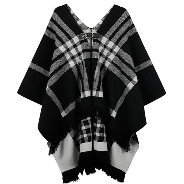 Chaqueta Tipo Cape con Bufanda Cuadrada de Lana Tejida