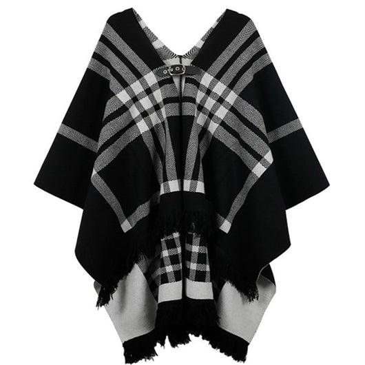Chaqueta Tipo Cape con Bufanda Cuadrada de Lana Tejida