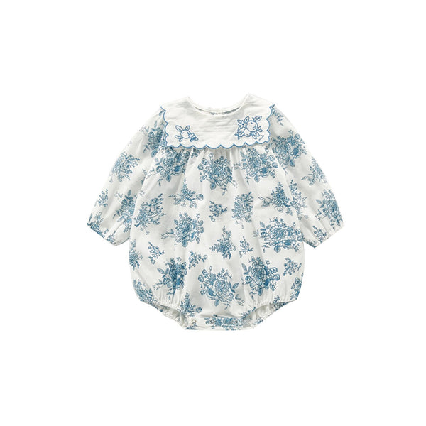 Falda de Algodón con Estampado Azul y Blanco