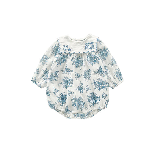Falda de Algodón con Estampado Azul y Blanco