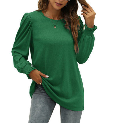 Blusa Elegante con Cuello Redondo y Mangas Abullonadas para Mujer - Image 4