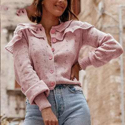 Suéter Femenino con Flores Caladas y Volantes