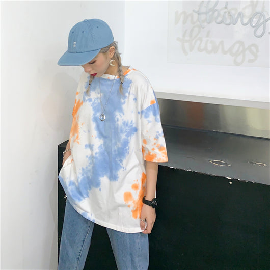 Camiseta Tie Dye Suelta de Manga Corta - Image 11