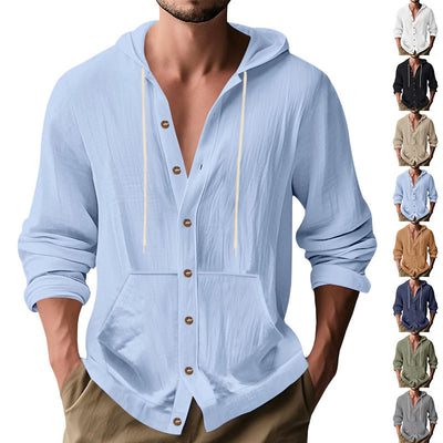 Camisa de Lino Holgada para Hombre - Minimalista de Manga Larga
