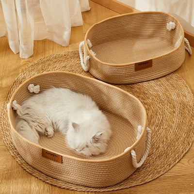 Nido para Gatos de Verano - Cesta Tejida Multiestación en Algodón y Lino - Image 4