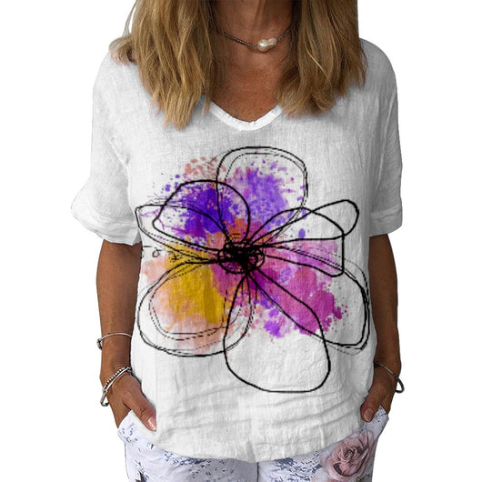 Blusa Mujer Cuello V Manga Corta Impresión 3D Digital Color - Image 10