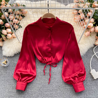 Top Crop Satinado Ajustado Estilo Cocción Ligera para Mujer - Image 3