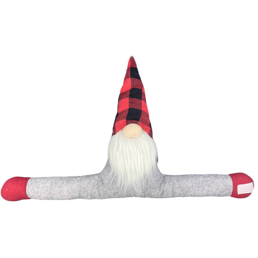 Santa Claus curtain buckle with a black and white buffalo plaid hat, white beard, and red body holding a blue curtain. - Image 21