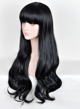Peluca Lolita Coreana Rizada Negra con Flequillo Qi Liu Hai para Cosplay - Image 3