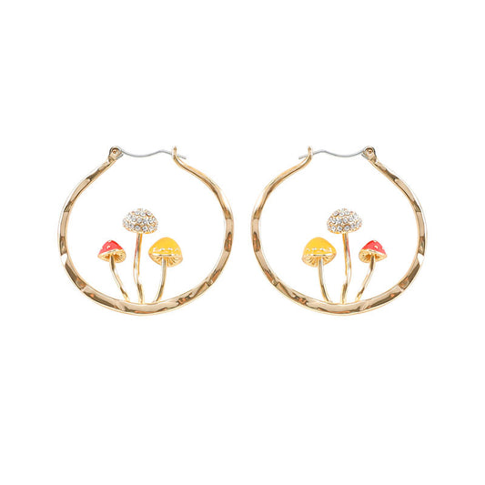 Aretes Colgantes Tres Hongos Dorados para Mujer - Diseño Trendy y Dulce