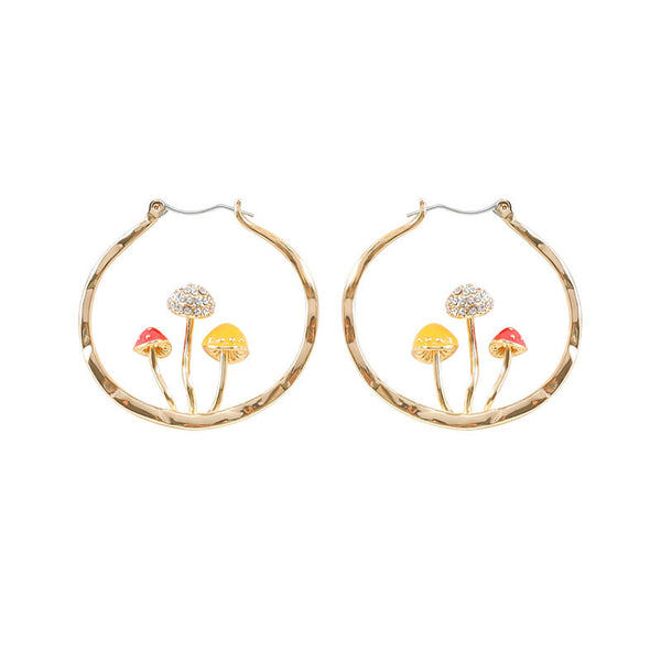 Aretes Colgantes Tres Hongos Dorados para Mujer - Diseño Trendy y Dulce