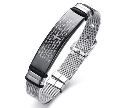 Pulsera Brazalete Ajustable de Acero Inoxidable con Cruz Bíblica para Hombre - Joyería Cristiana - Image 7