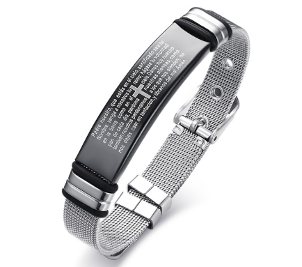 Pulsera Brazalete Ajustable de Acero Inoxidable con Cruz Bíblica para Hombre - Joyería Cristiana - Image 7