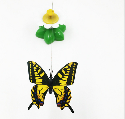 Electric pet toy with a row of white and yellow daisy flowers, green leaves, and five colorful feather birds on wires. - Image 21