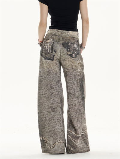 Pantalones Vaqueros Retro Desgastados Corte Recto Pierna Ancha - Image 16