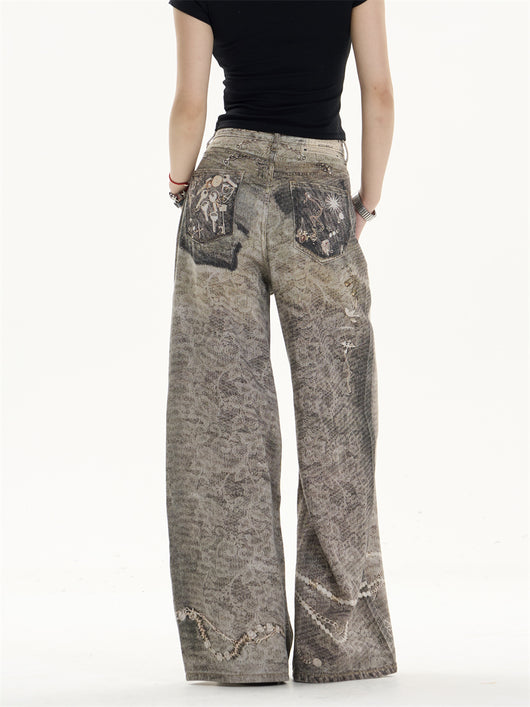 Pantalones Vaqueros Retro Desgastados Corte Recto Pierna Ancha - Image 16