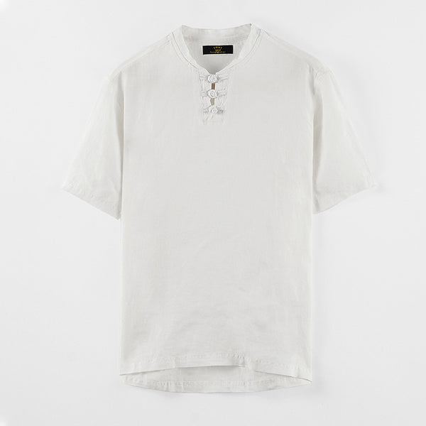 Blusa Lino Cuello Mao Manga Corta Estilo Asiático - Image 6