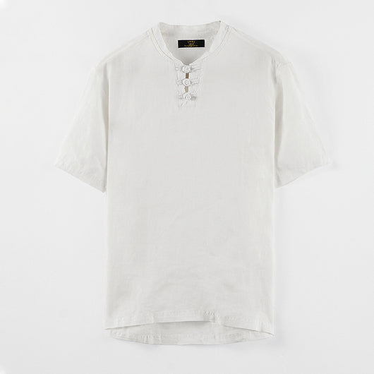 Blusa Lino Cuello Mao Manga Corta Estilo Asiático - Image 6