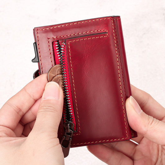 Billetera Monedero de Cuero Crazy Horse con Dispensador Automático de Tarjetas - Image 14