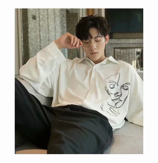 Camisa Casual Estampada de Manga Larga para Hombre